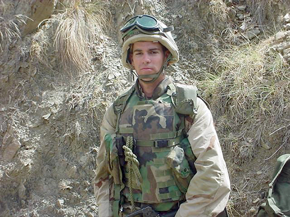 Now-1st Sgt. Landon Jackson poses during a three-day dismount mission near Khost, Afghanistan, in 2002. It was Jackson’s first combat deployment and the explosive ordnance Soldier remembers that the improvised explosives he encountered were juvenile. Things got progressively worse during subsequent deployments, however, and he was forced to finally confront his post-traumatic stress and what it was doing to his family after his wife kicked him out in March 2015. (Photo courtesy of 1st Sgt. Landon Jackson)