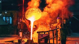 Liquid iron in a steel mill