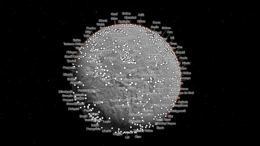 a map of Mars with dozens of locations labeled