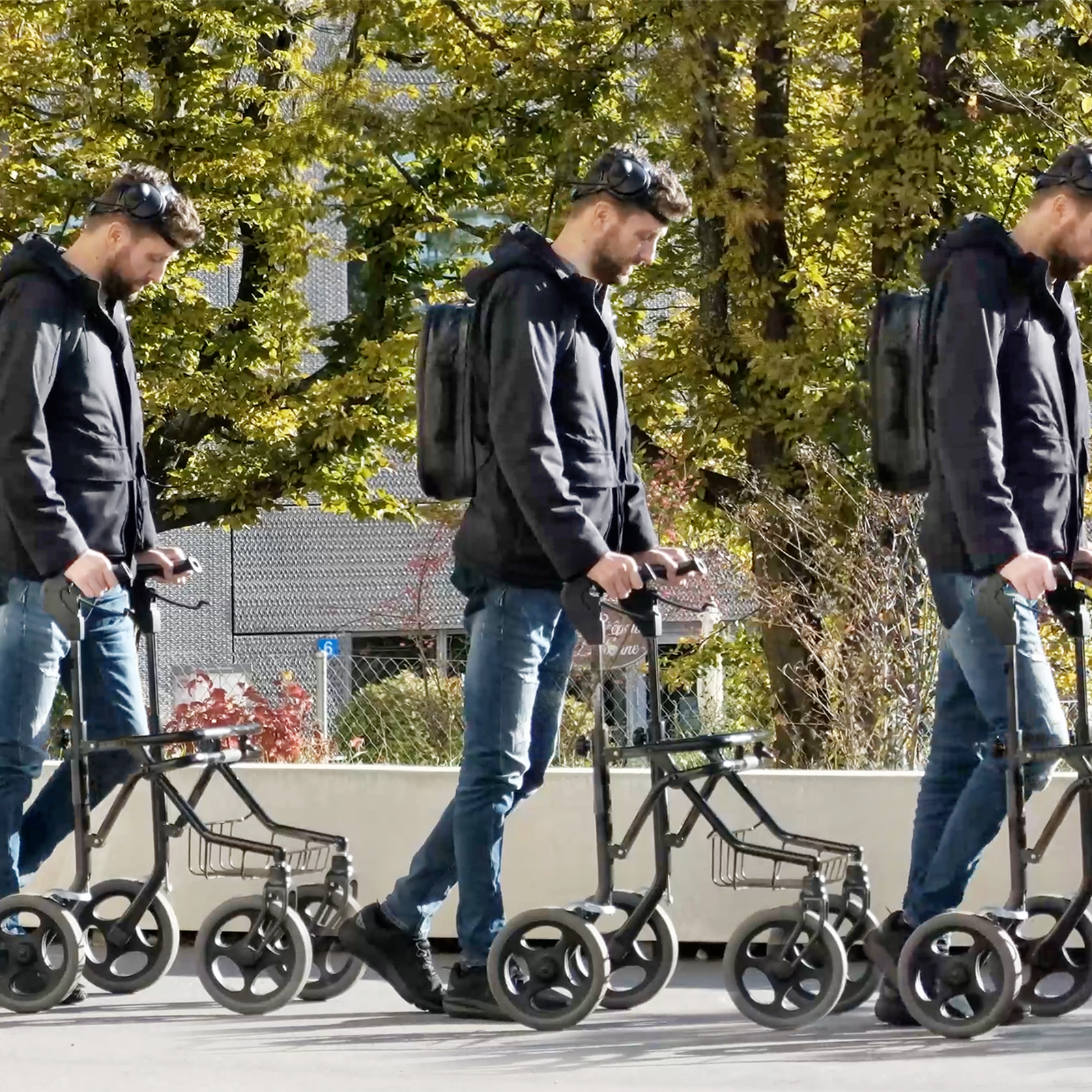 a man using a walker to take steps in an outdoor settin