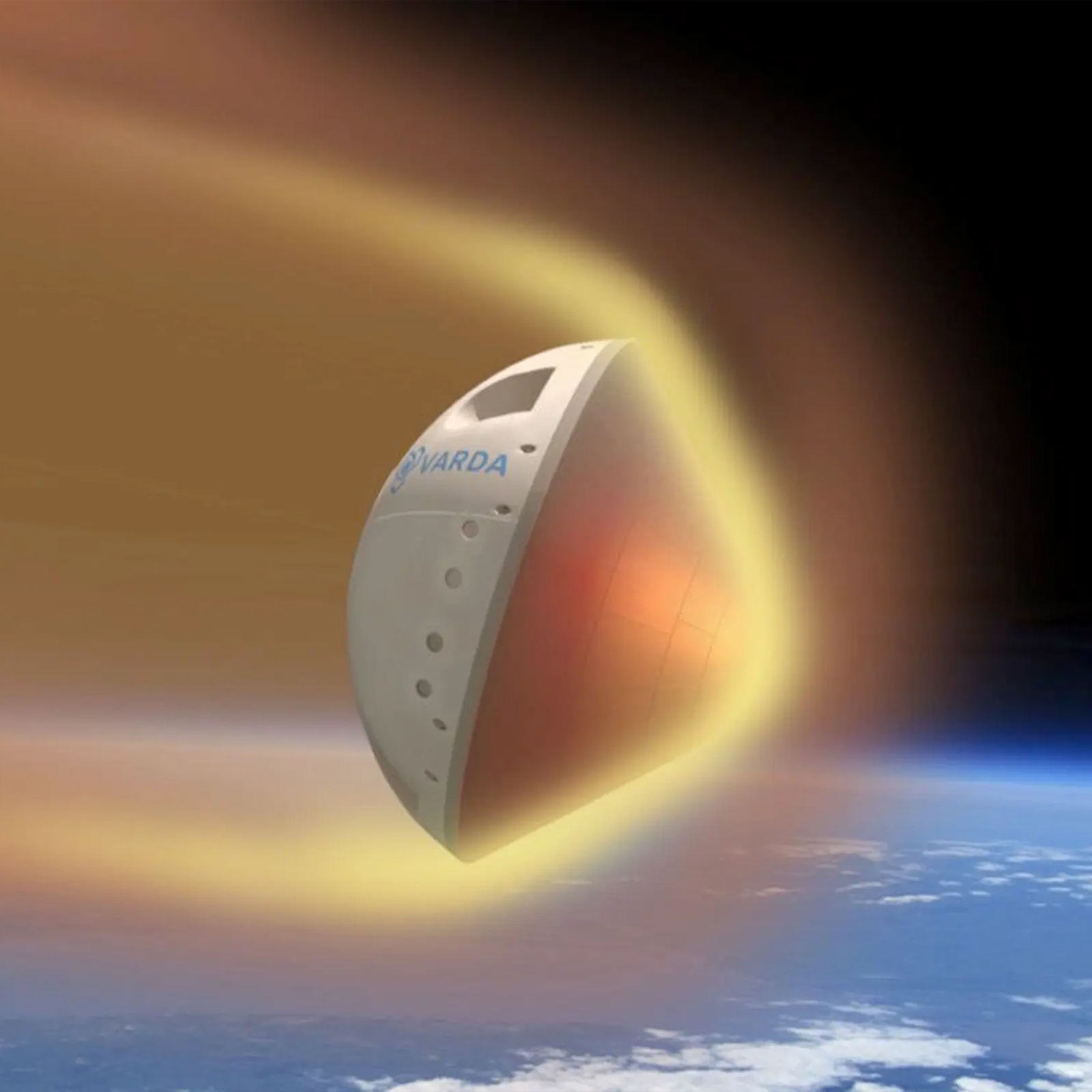 an illustration of a capsule reentering Earth's atmosphere