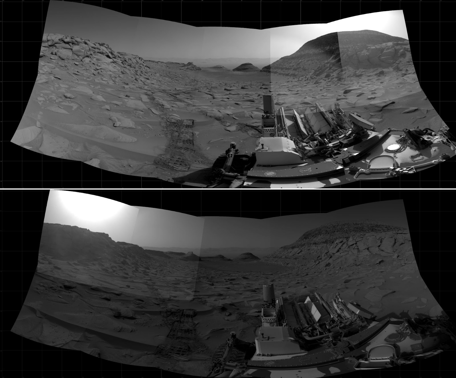 composite images of Mars surface in black and white