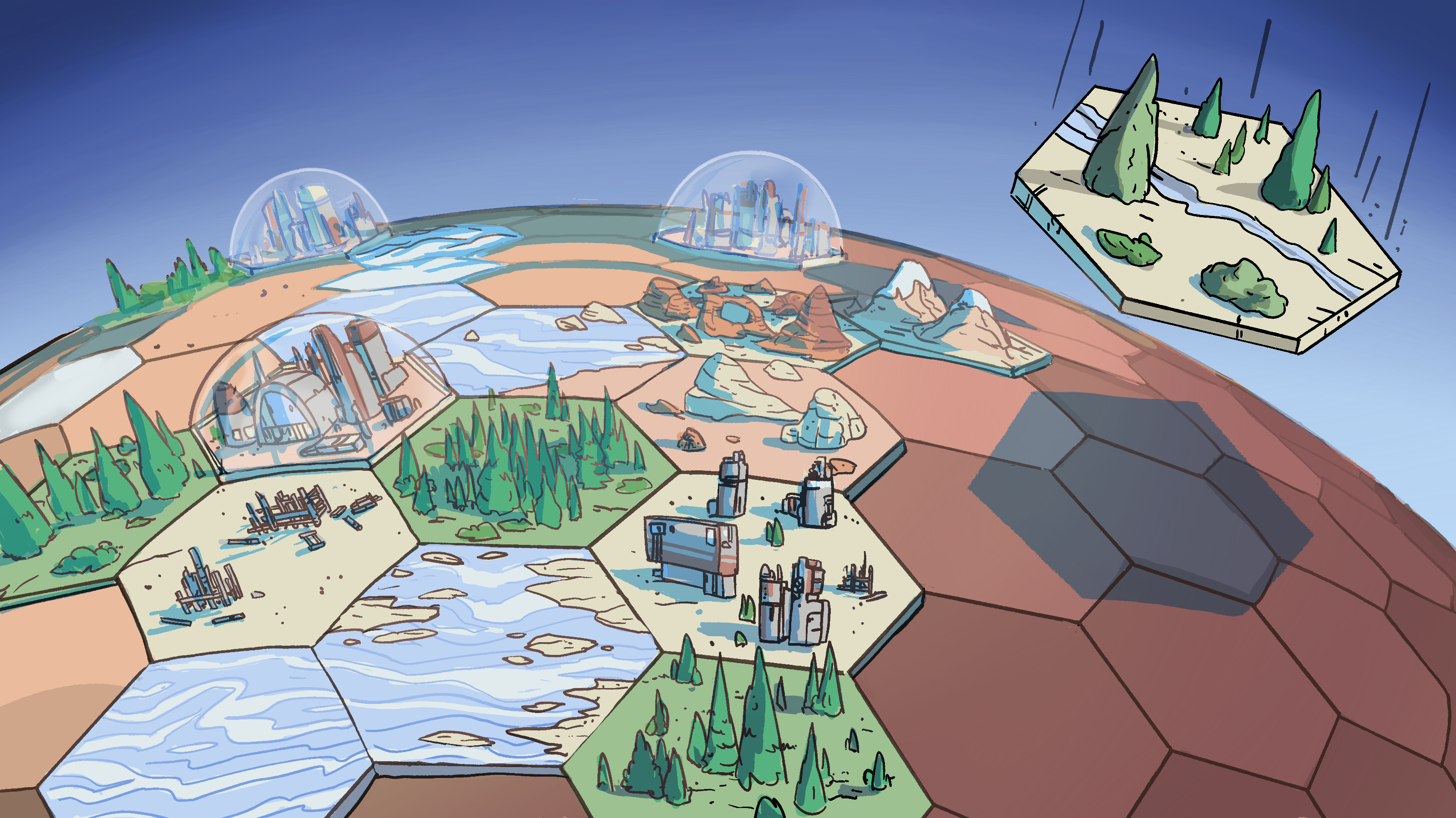 an illustration of another planet with Earth-like features being added to it