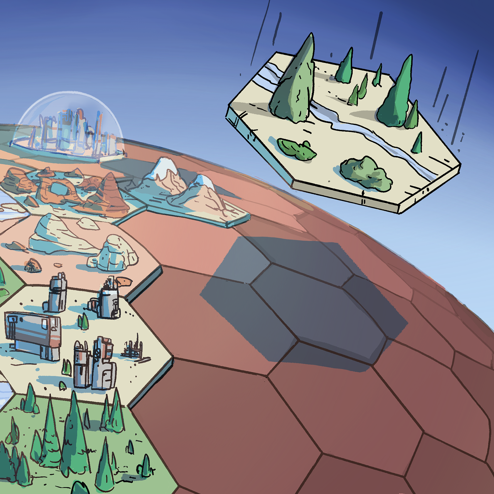 an illustration of another planet with Earth-like features being added to it